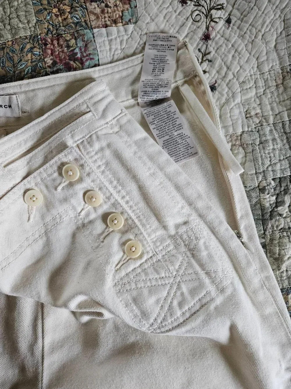 Tory Burch White Sailor Pants Women's 6 Wide Leg High Rise Button Detail Cotton